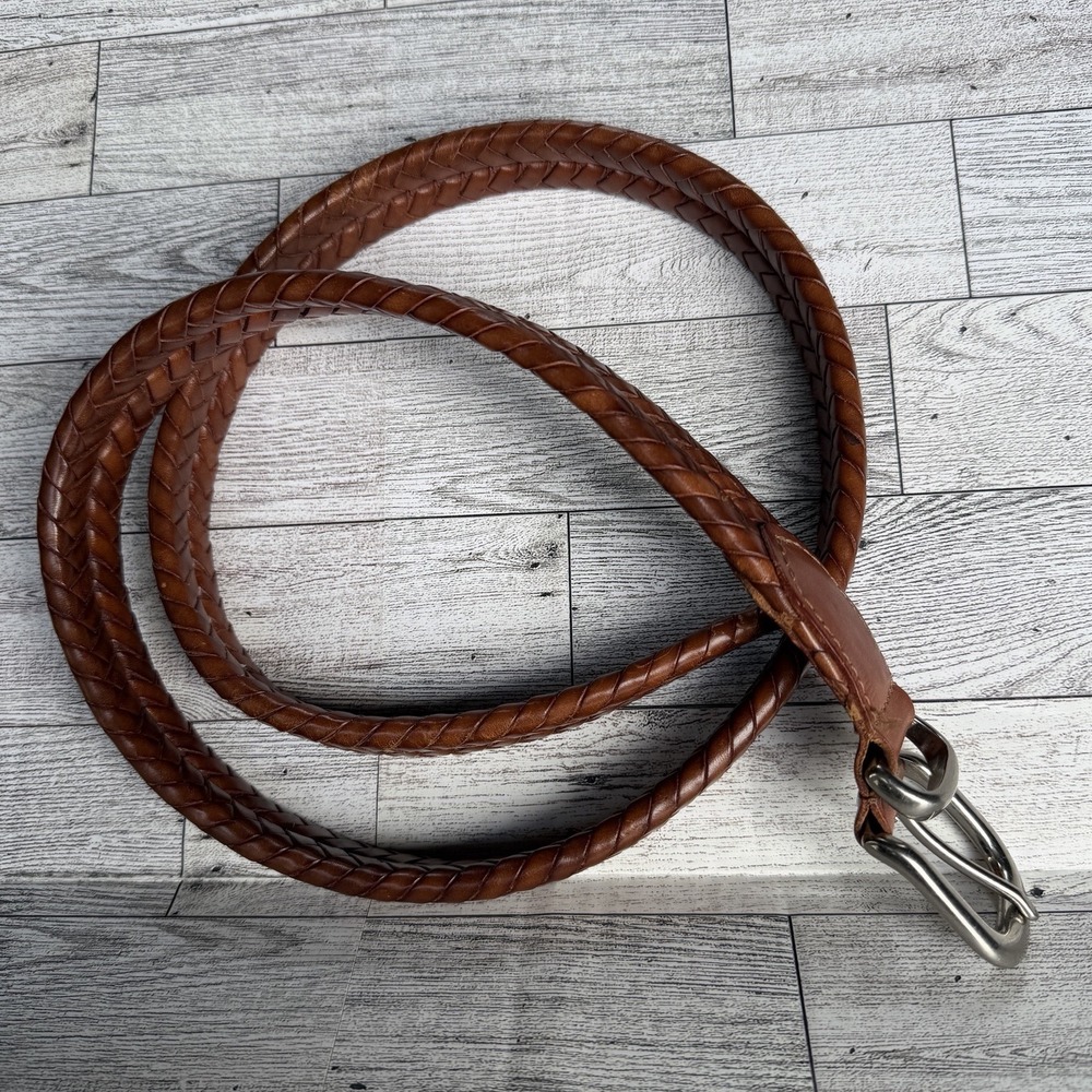 Coach Belt Leather 5922 Woven Braided Brown Silver Hardware Size 40" 100cm